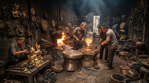 Hoạt động đúc đồng tại xưởng Đại Bái