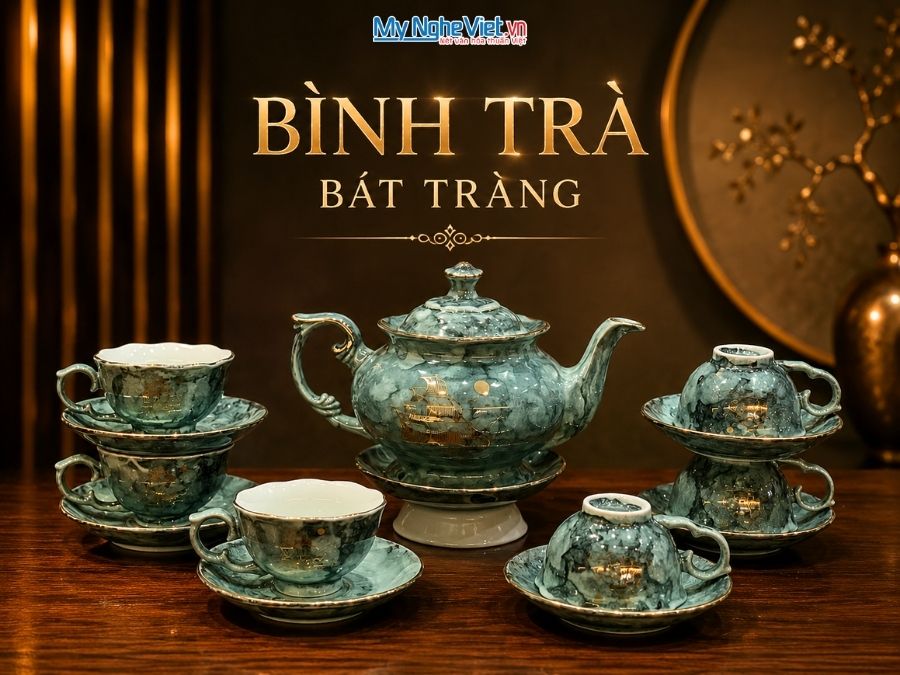 Bình trà Bát Tràng men rạn