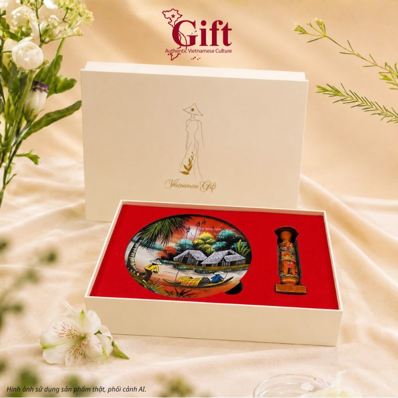 Set Quà Việt Nam – Tranh Đĩa Đồng Quê & Tượng Áo Dài