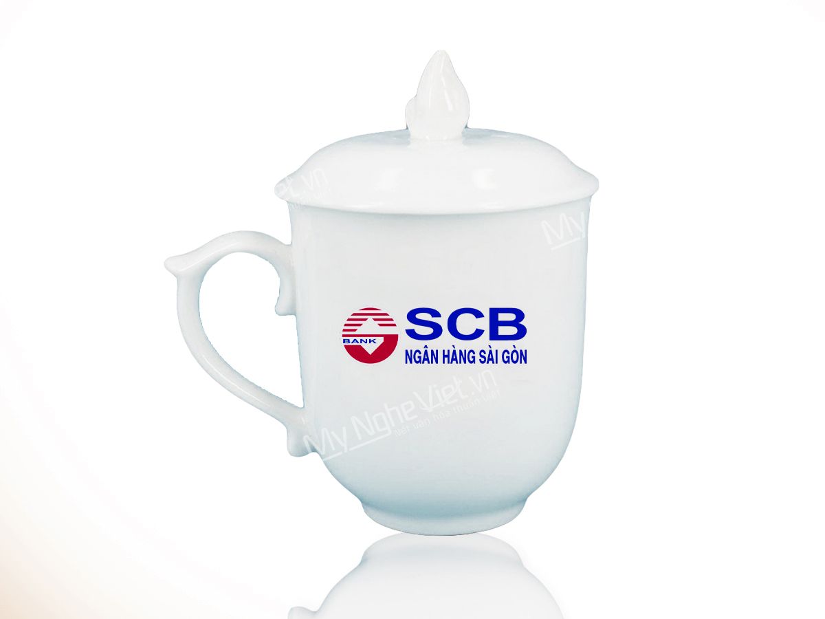 Ly sứ in logo SCB tri ân khách hàng