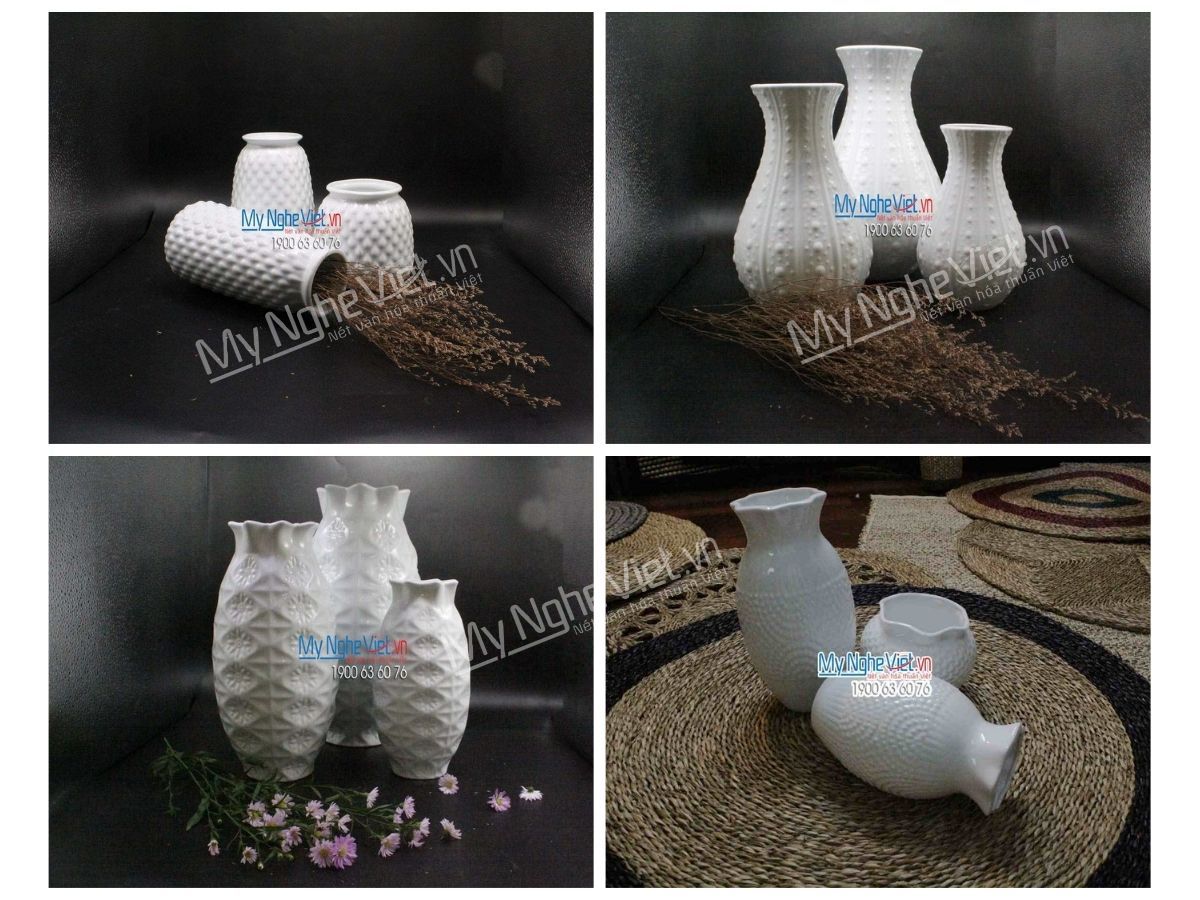 Lọ hoa gốm Bát Tràng men trắng