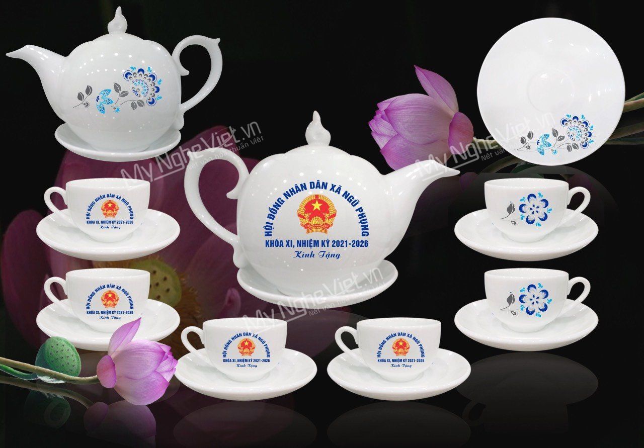 Bộ bình trà gốm Bát Tràng in logo