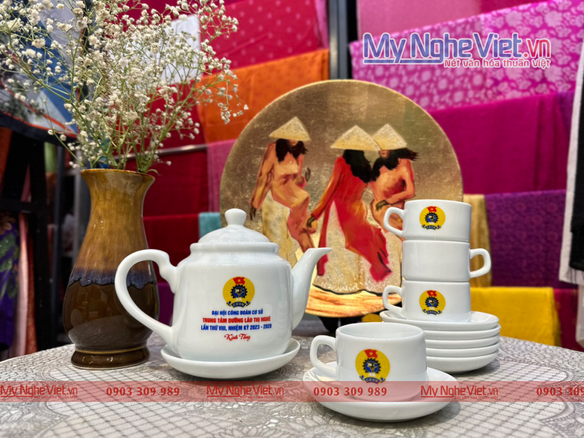Bộ chén uống trà đẹp in logo cao cấp - gốm sứ Bát Tràng