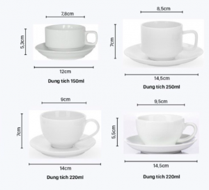 Kích thước các loại ly sứ kiểu cappucino - Mỹ Nghệ Việt