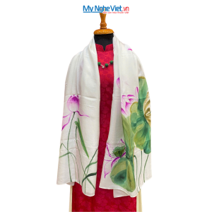KHăn Lụa Vẽ Sen Tím
