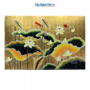 Tranh Sen Đắp nổi dát vàng