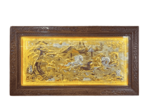 Tranh đồng Mã đáo thành công khung gỗ đẹp có đèn led MNV-DD12238.1