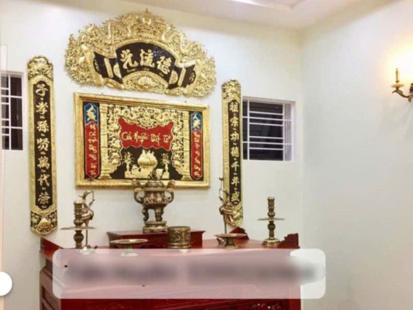 Bộ Hoành phi Câu đối Đồng Mạ Vàng 'Đức Lưu Quang' và Liễn Thờ Gia Tiên