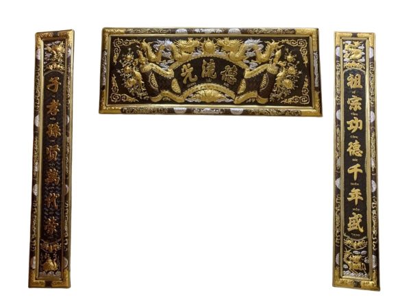 Bộ Hoành phi Câu đối Đồng Sơn Son Thếp Vàng "Đức Lưu Quang"