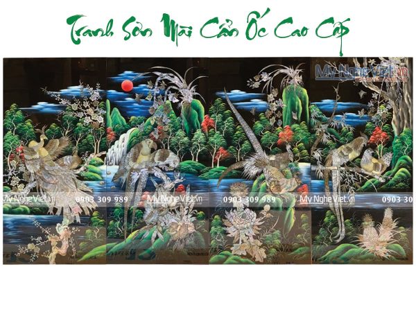 Bức Tranh Tứ Qúy Công Gà Chim Két Cẩn Ốc Cao Cấp