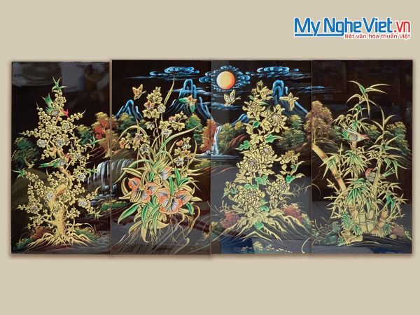 Tranh Tứ Quý Sơn Mài Mai Lan Cúc Trúc Đắp Nổi TSM22/3