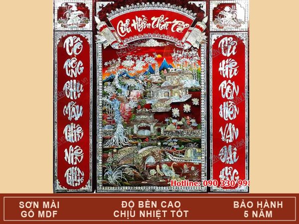 Bộ Liễn Thờ Cửu Huyền Thất Tổ cao cấp cẩn ốc xà cừ SMA195-12