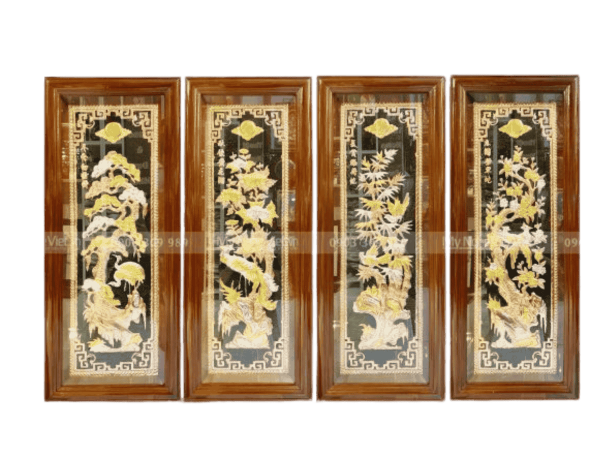 Tranh đồng Đại Bái Dát Vàng Điểm Tứ Quý Tùng Cúc Trúc Mai MNV-TD100