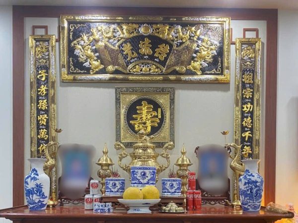 Bộ Hoành phi Câu đối "Đức Lưu Quang" và "Tổ Tông Công Đức Thiên Niên Thịnh - Tử Hiếu Tôn Hiền Vạn Đại Vinh"