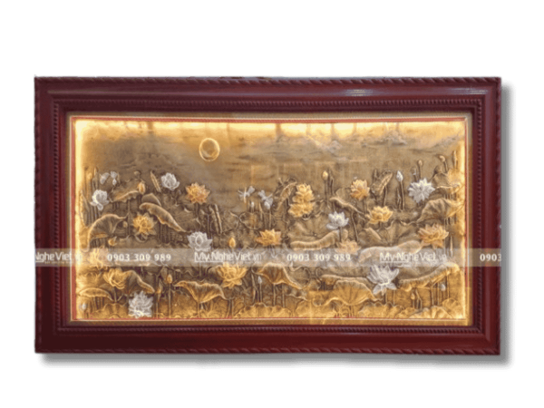 Tranh đồng Đại Bái - Tranh Hoa Sen có đèn led TD10127