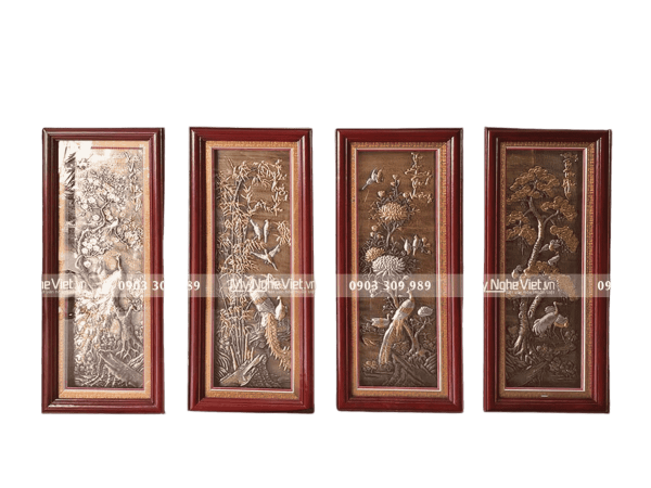 Tranh đồng Đại Bái Tứ Quý Tùng Cúc Trúc Mai