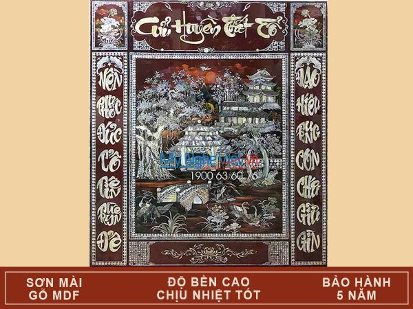 Tranh Liễn Thờ Cửu Huyền Thất Tổ Sơn Mài cao cấp cẩn xà cừ MNV-SMA195-2