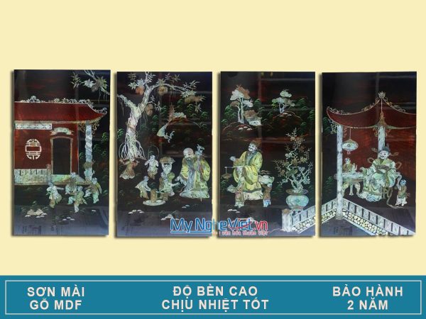 Bộ 4 tranh sơn mài Phúc Lộc Thọ cẩn ốc chìm MNV-SMA438-1