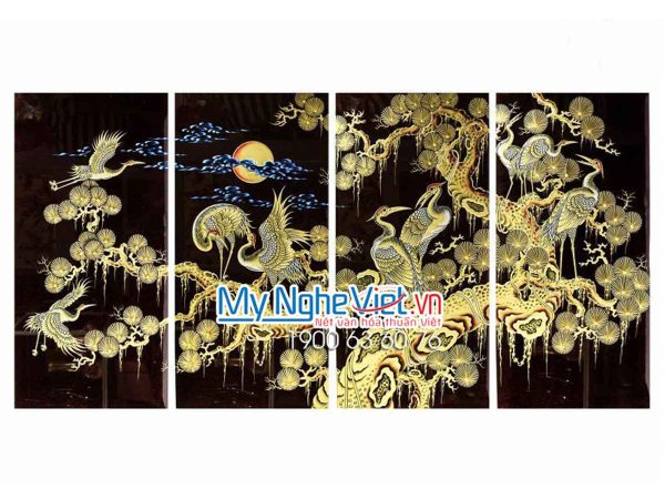 Tranh Tùng Hạc đắp nổi mạ đồng MNV-SMA443