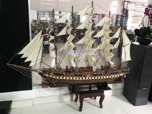Mô hình thuyền buồm phong thủy France II gỗ đen 2m (thân 1m5) MNV-TB18