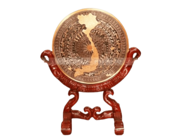 Mặt Trống Đồng Hoa Văn Nổi Có Đế Gỗ 60cm MNV-DD60/60