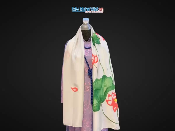 Khăn lụa vẽ tay hoa sen + Áo dài Lụa Hà Đông và Hộp sơn mài